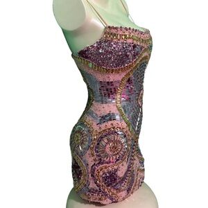 Sherri Hill Pink Sequin & Beaded Mini Dress